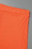Colletto con cappuccio patchwork solido casual arancione Plus Size Set di tre pezzi