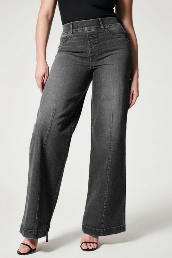 Preto casual diário sólido retalhos cintura alta jeans regular