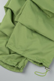 Matcha Green Street Solide Patchwork-Hose mit Kordelzug und Taschenfalte, normale mittlere Taille, gerade, einfarbig