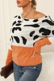 Hauts décontractés à col rond en patchwork léopard orange