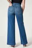 Jeans in denim regolari a vita alta patchwork solido quotidiano blu navy