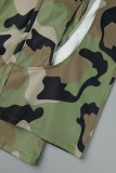 Verde Casual Camuflagem Estampado Escavado Patchwork Reto Cintura Média Calças Convencionais com Estampa Completa