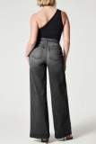 Zwarte casual dagelijkse effen patchwork normale denim jeans met hoge taille