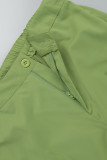 Matcha Green Street Solid Patchwork Draw String Pocket Fold Regular Vita media Pantaloni dritti in tinta unita