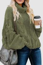 Army Green Casual Solid Patchwork Toppar med turtleneck