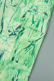 Calça Verde Casual Estampada Patchwork Regular Convencional Full Print