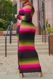Многоцветные повседневные полосатые платья в стиле пэчворк с V-образным вырезом и длинными рукавами