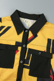 Robe chemise à col rabattu à volants géométriques élégantes jaunes
