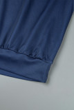 Bleu Casual Street Print Patchwork Zipper Collar Grande Taille Deux Pièces