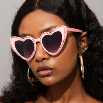 Rosafarbene, lässige, tägliche Patchwork-Sonnenbrille mit Strasssteinen