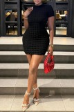 Black Casual Solid Basic O Neck Short Sleeve Dress