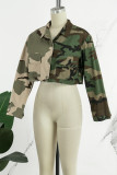 Camouflage Street Camouflage Print Tofs Pocket Spänne Kontrastskjorta krage Toppar