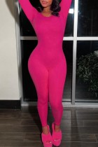 Rose Red Casual Solid Skinny Jumpsuits med o-hals utan rygg