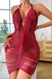 Inktgroene sexy effen patchwork rugloze halter mouwloze jurk Jurken