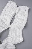 Vita sexiga solida långa klänningar med V-hals