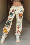 Pantaloni con stampa di posizionamento dritta a vita media patchwork con stampa Street grigia