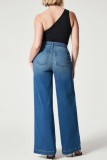 Lichtblauwe casual dagelijkse effen patchwork normale denim jeans met hoge taille