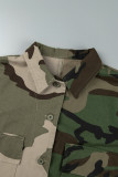 Camouflage Street Camouflage Print Tassel Pocket Buckle Contrast Shirt Collar Tops