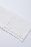 Abito camicia casual bianco con fasciatura solida, patchwork, fibbia, colletto con risvolto, abiti taglie forti
