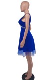 Blue Sexy Party Formal Patchwork Beading V Neck Sleeveless Dress Dresses