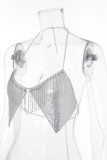 Серебряные сексуальные однотонные лоскутные металлические аксессуары с кисточками, украшения, цепочки, топы с открытой спиной и лямкой на шее