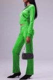 グリーンカジュアルソリッドパッチワークフード付きカラー長袖ツーピース