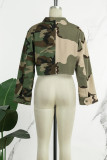 Camouflage Street Camouflage Print Tofs Pocket Spänne Kontrastskjorta krage Toppar