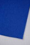 Camisetas con cuello en O de patchwork con estampado diario casual azul real
