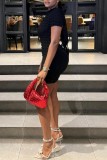 Black Casual Solid Basic O Neck Short Sleeve Dress
