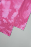 Due pezzi manica lunga colletto rovesciato patchwork stampa casual rosso rosa