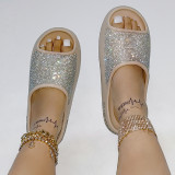 Apricot Casual Daily Living Patchwork Rhinestone Round Comfortable Shoes