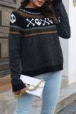 Black Casual Patchwork Contrast O Neck Tops