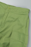 Матча зеленый уличный однотонный пэчворк с завязками и карманами в складку, стандартные прямые однотонные штаны со средней талией