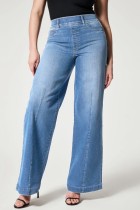 Light Blue Casual Daily Solid Patchwork High Waist Regular Wide Leg Denim Jeans
