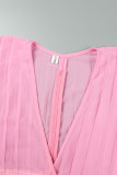 Tweedelige roze elegante print patchwork V-hals lange mouw