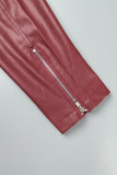 Capispalla con colletto rovesciato in cardigan patchwork solido casual rosso