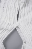 Vita sexiga solida långa klänningar med V-hals