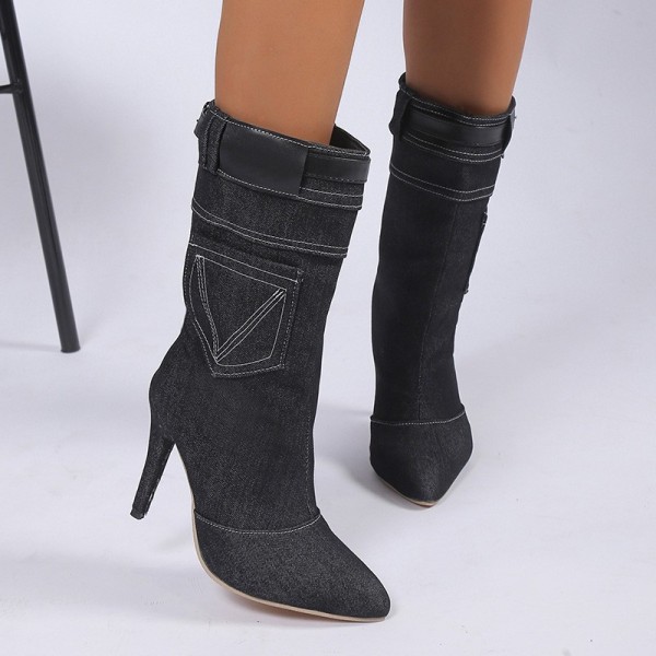 Sapatos confortáveis ​​pretos casuais diários com retalhos de cor sólida pontiagudos (altura do salto 3.54 pol.)