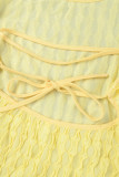 Gelbe, sexy, solide Patchwork-Kleider mit rückenfreiem Träger und Spaghettiträger, einstufiger Rock