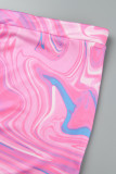 Due pezzi senza maniche con scollo all'americana scollato sulla schiena e stampa sexy rosa