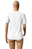 T-shirt basic con collo a O e stampa casual bianca con testa di teschio