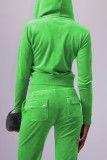 グリーンカジュアルソリッドパッチワークフード付きカラー長袖ツーピース
