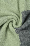 Verde casual patchwork rasgado fenda o pescoço vestidos de manga comprida