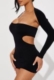 Black Sexy Solid Backless Strapless Irregular Dress Dresses