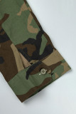 Camouflage Street Camouflage Print Tassel Pocket Buckle Contrast Shirt Collar Tops