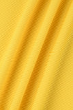 Gele casual effen patchwork kraag met capuchon, grote maat driedelige set