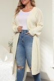 Krämvit Casual Solid Cardigan Plus Size Överrock