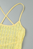 Yellow Sexy Solid Patchwork Backless Strap Design Spaghetti Strap One Step Skirt Dresses