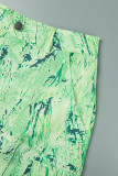 Зеленые повседневные брюки с принтом в стиле пэчворк, обычные, обычные, с полным принтом