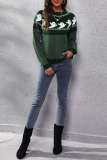 Green Casual Patchwork Contrast O Neck Tops